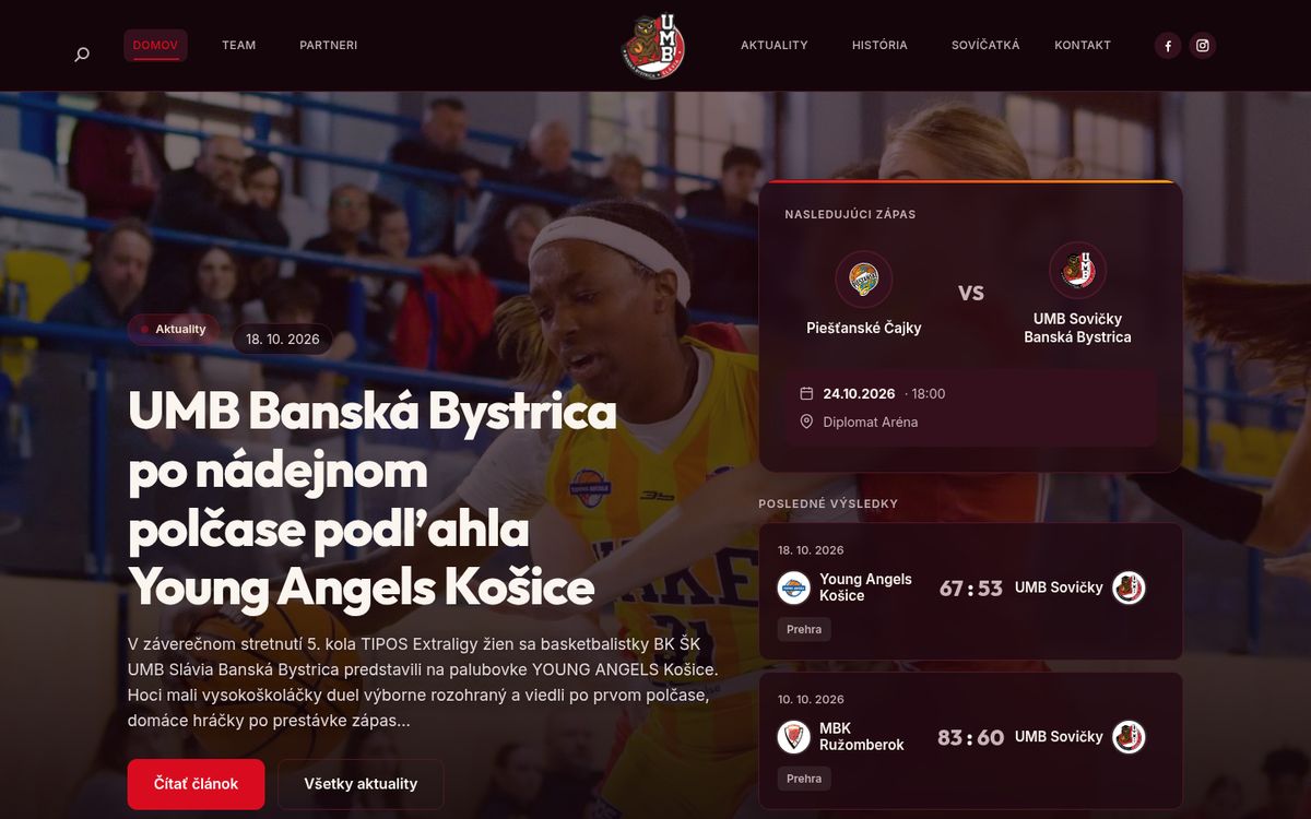 Snímka úvodnej stránky webu UMB Sovičky